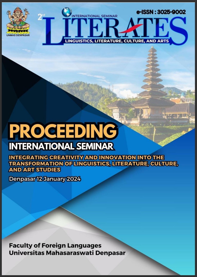 					View 2024: PROCEEDINGS: LINGUISTICS, LITERATURE, CULTURE, AND ARTS INTERNATIONAL SEMINAR (LITERATES)
				